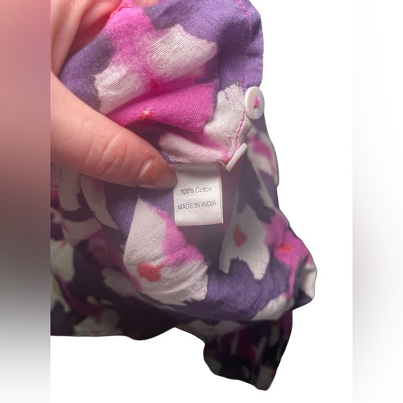 Banjanan People Floral Blouse Size Large 100% Cotton Long Sleeve Purple Pink Top - Picture 5 of 7